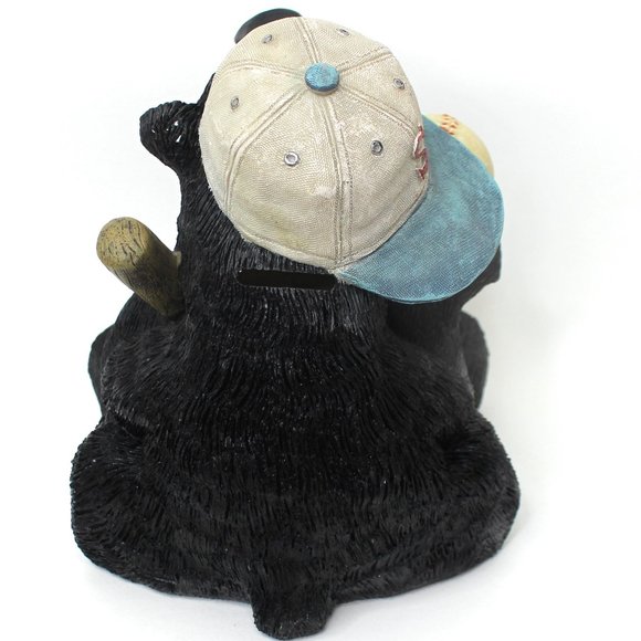 Black Bear Piggy Bank Coin Bank Baseball Cap And Baseball Bat Rare Resin - Picture 3 of 6